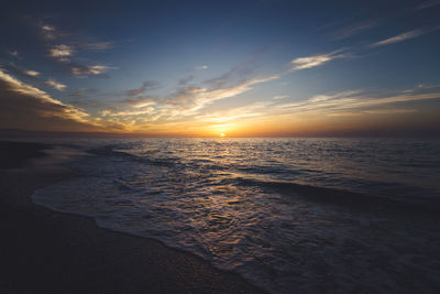 Scenic view of sea against sky at sunset