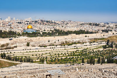 High angle view of old ruins in city