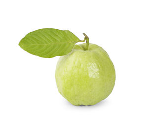 Close-up of fresh green fruit against white background