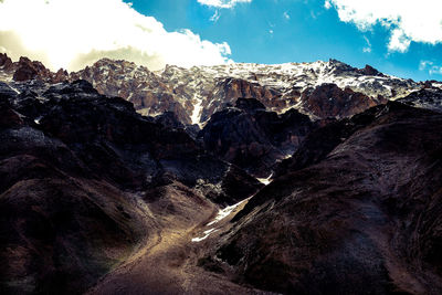 Aerial view of mountain range against sky