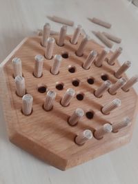 High angle view of bread on cutting board