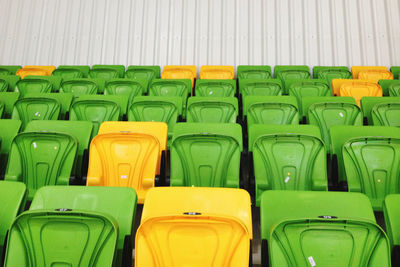 High angle view of empty chairs