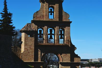 Bell tower against clear blue sky