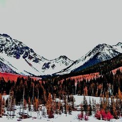 Scenic view of snow covered mountains