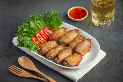 Close-up of food in plate on table