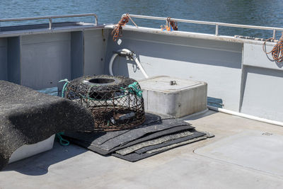 Fishing net in boat at harbor