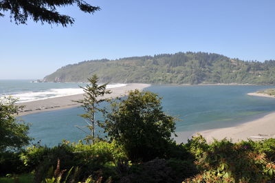 Scenic view of sea against clear sky