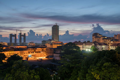 High angle view of buildings in city