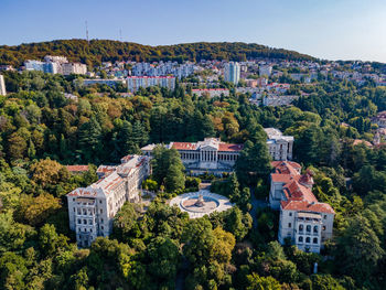 High angle view of townscape against sky