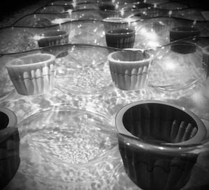 High angle view of coffee in glass on table