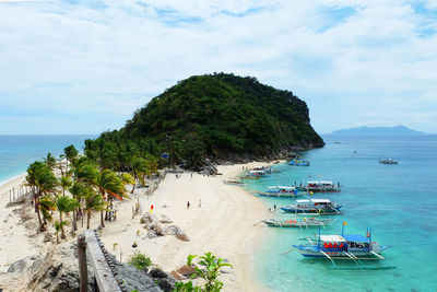 High angle view of boats on beach