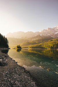 Scenic view of lake against clear sky