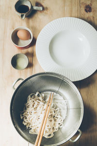 High angle view of food in plate on table