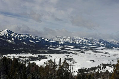 Scenic view of snowcapped mountains against sky