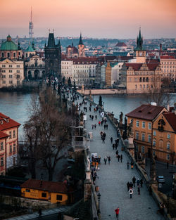 High angle view of buildings at waterfront