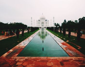 Taj mahal and reflecting pool against clear sky