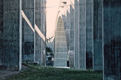 Bridge against buildings in city