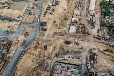 High angle view of street amidst buildings in city