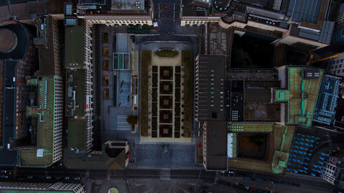 High angle view of street amidst buildings in city