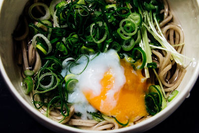 High angle view of soup in bowl