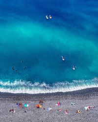 High angle view of people on beach