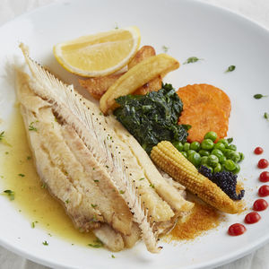 High angle view of fish served in plate