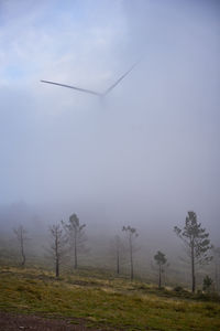 Wind turbines renewable energy on the middle of clouds in serra da lousa, portugal