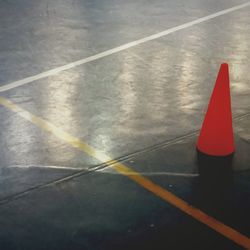 High angle view of umbrella on road