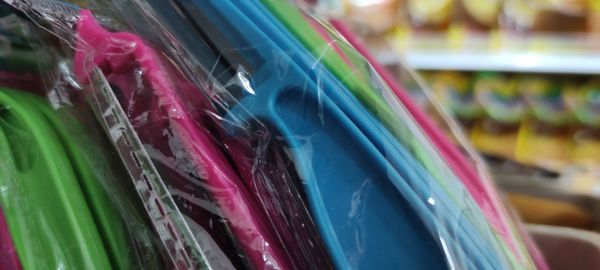 Close-up of multi colored pencils in store