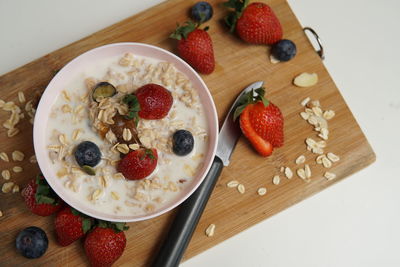 High angle view of breakfast on table