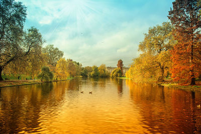 Beautiful view of lake against cloudy sky