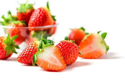 Close-up of strawberries against white background