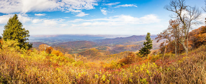 Scenic view of landscape against sky during autumn