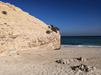 Scenic view of beach against clear sky