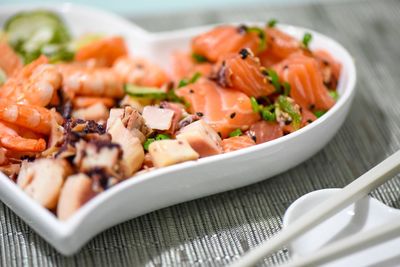 Close-up of seafood in plate on table