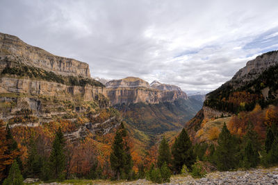 Scenic view of mountains against sky during autumn