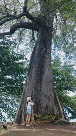 Woman standing on tree