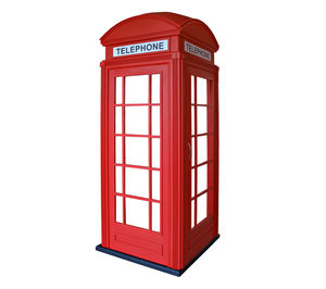 Red telephone booth against white background
