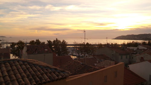 View of cityscape at sunset