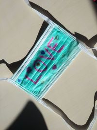 High angle view of book on table at home