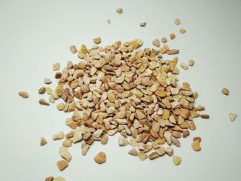 High angle view of chopped against white background