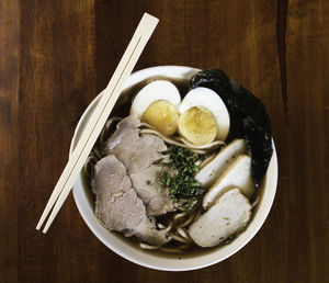 High angle view of food in plate on table