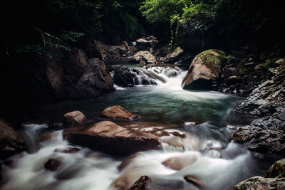 Stream flowing through rocks in forest