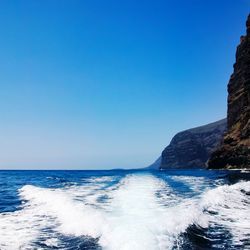 Scenic view of sea against clear blue sky