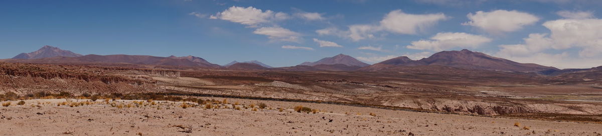 Panoramic view of landscape and mountains against sky