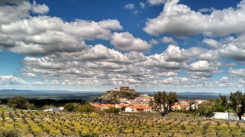 Scenic view of landscape against cloudy sky