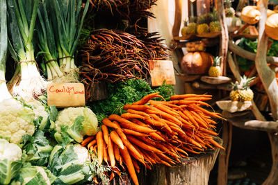 High angle view of vegetables for sale at market