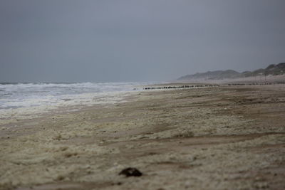 Scenic view of beach against clear sky