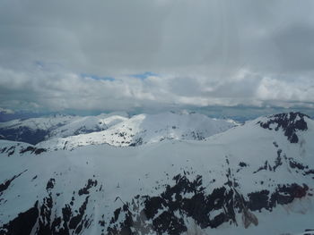 Scenic view of mountains against cloudy sky