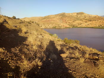 Scenic view of lake against clear sky